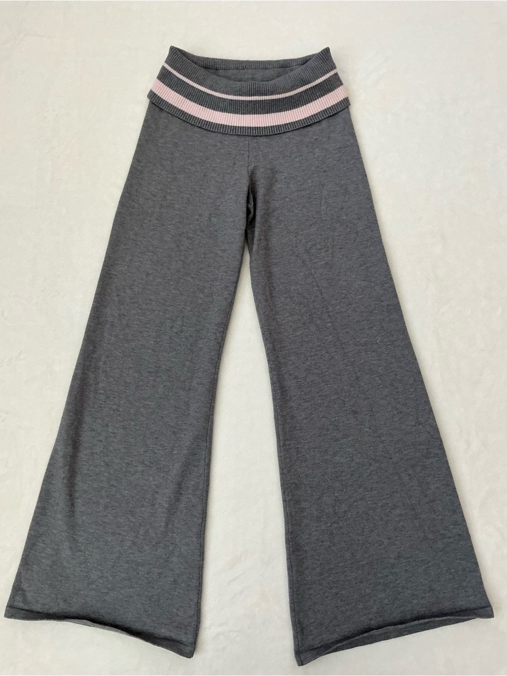 Edikted Gray Foldover Wide Leg Lounge Pants Pink Stripe Y2K XS
